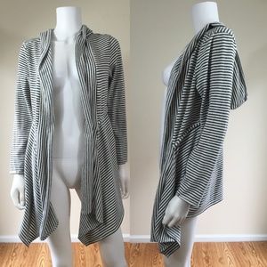 SALE Open striped asymmetrical cotton cardi with hood